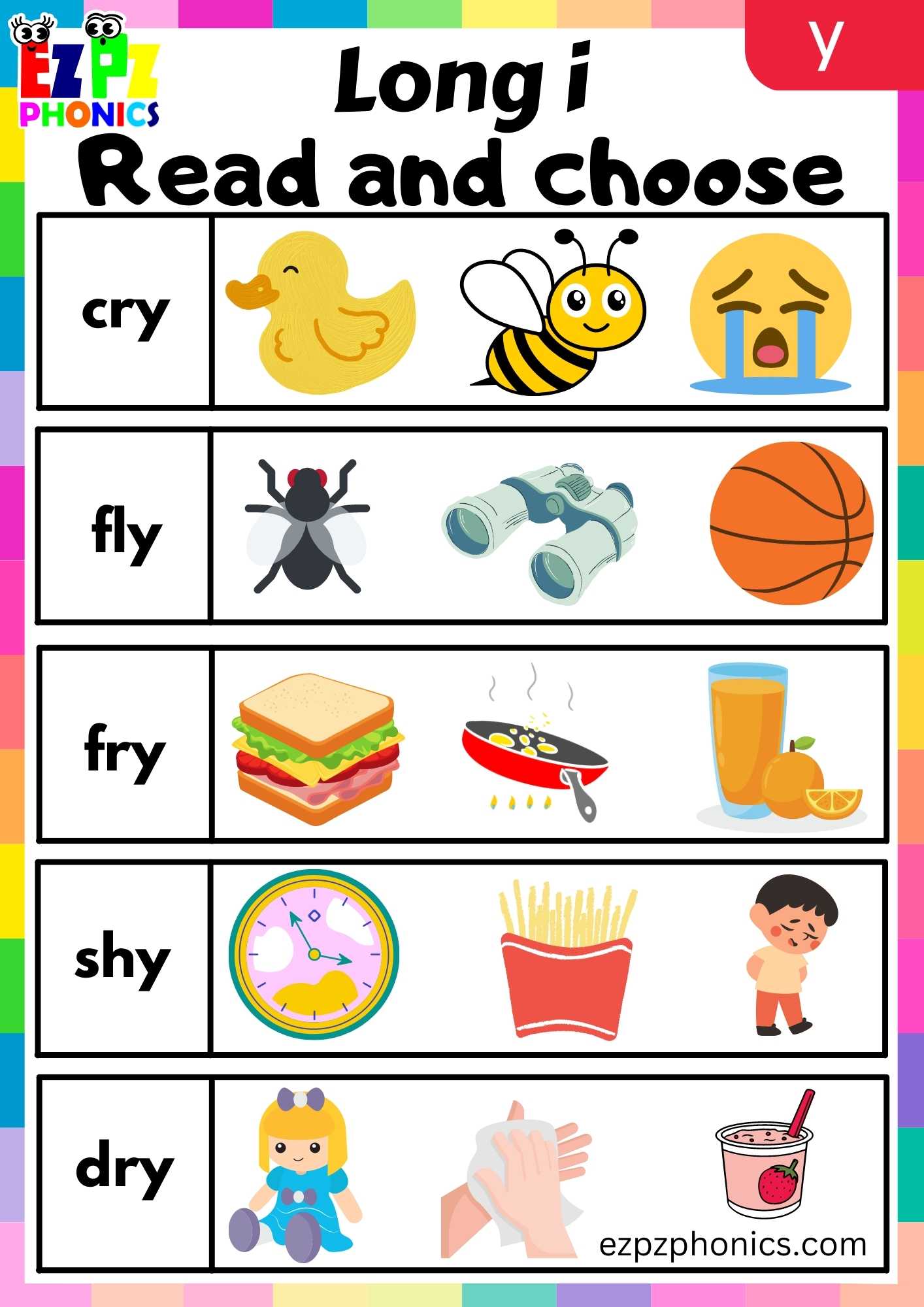 Y words read and choose long i phonics worksheet ezpzphonics